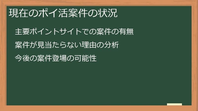 現在のポイ活案件の状況