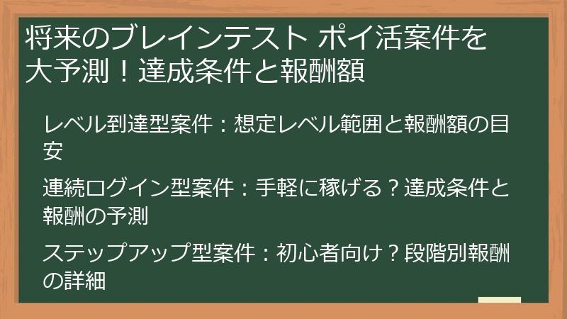 将来のブレインテスト ポイ活案件を大予測！達成条件と報酬額