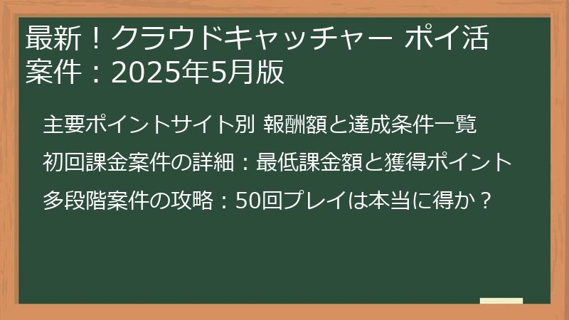 最新！クラウドキャッチャー ポイ活案件：2025年5月版