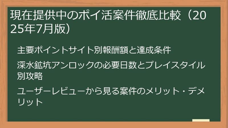 現在提供中のポイ活案件徹底比較（2025年7月版）