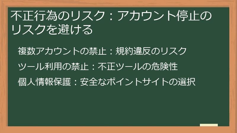 不正行為のリスク:アカウント停止のリスクを避ける