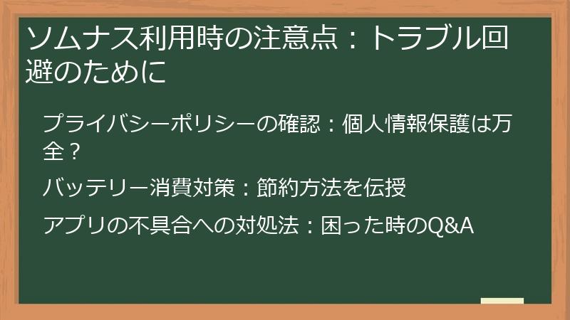 ソムナス利用時の注意点:トラブル回避のために