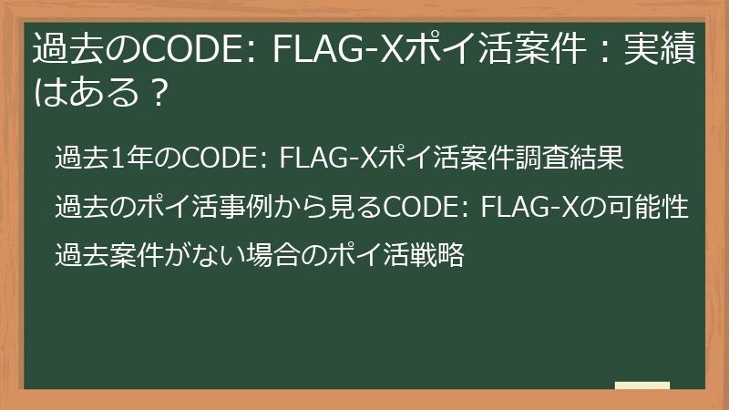 過去のCODE: FLAG-Xポイ活案件：実績はある？