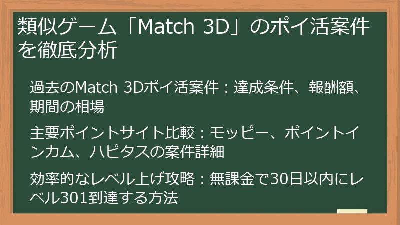 類似ゲーム「Match 3D」のポイ活案件を徹底分析