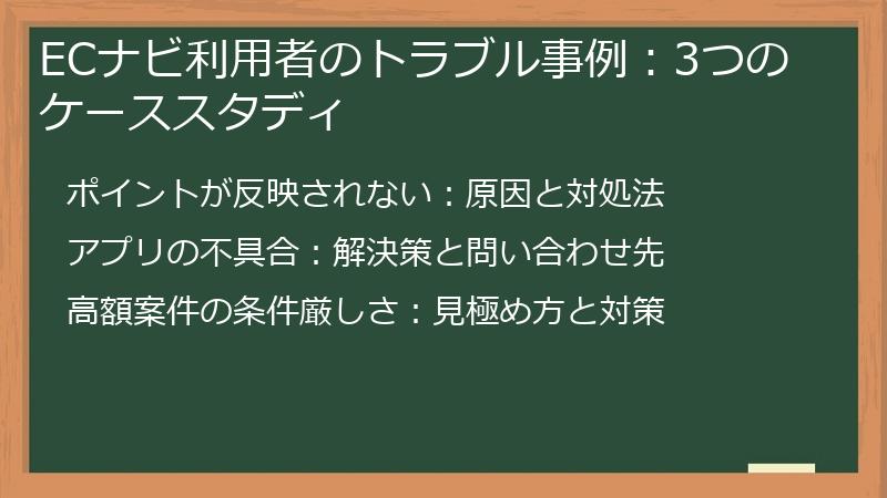 ECナビ利用者のトラブル事例:3つのケーススタディ