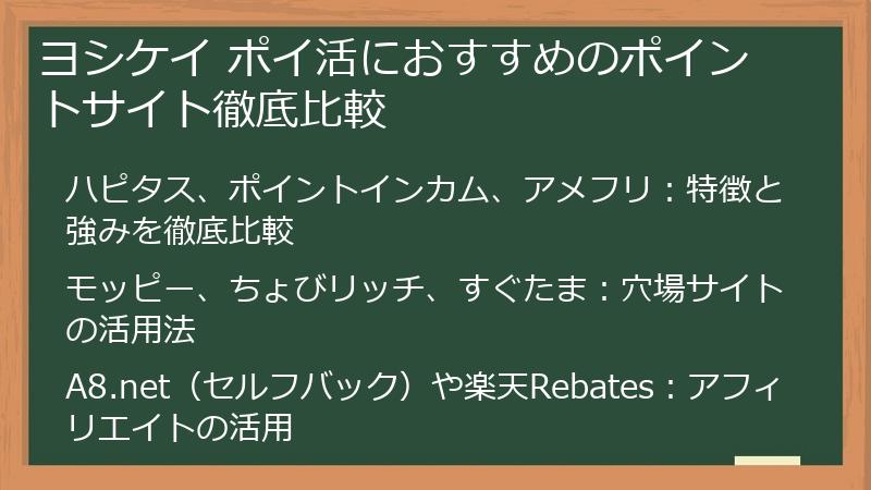 ヨシケイ ポイ活におすすめのポイントサイト徹底比較