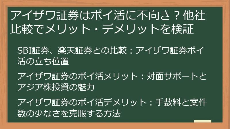 アイザワ証券はポイ活に不向き？他社比較でメリット・デメリットを検証