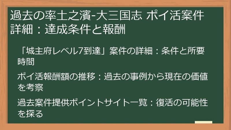 過去の率土之濱-大三国志 ポイ活案件詳細：達成条件と報酬