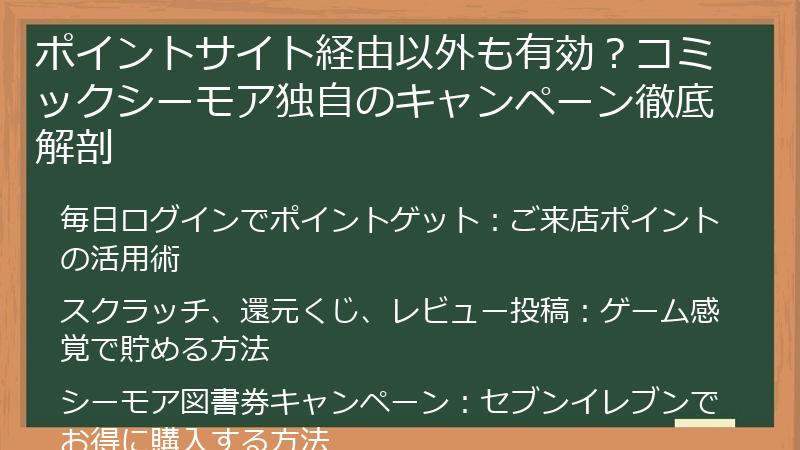ポイントサイト経由以外も有効？コミックシーモア独自のキャンペーン徹底解剖