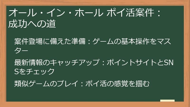 オール・イン・ホール ポイ活案件:成功への道