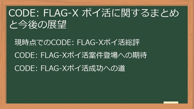 CODE: FLAG-X ポイ活に関するまとめと今後の展望
