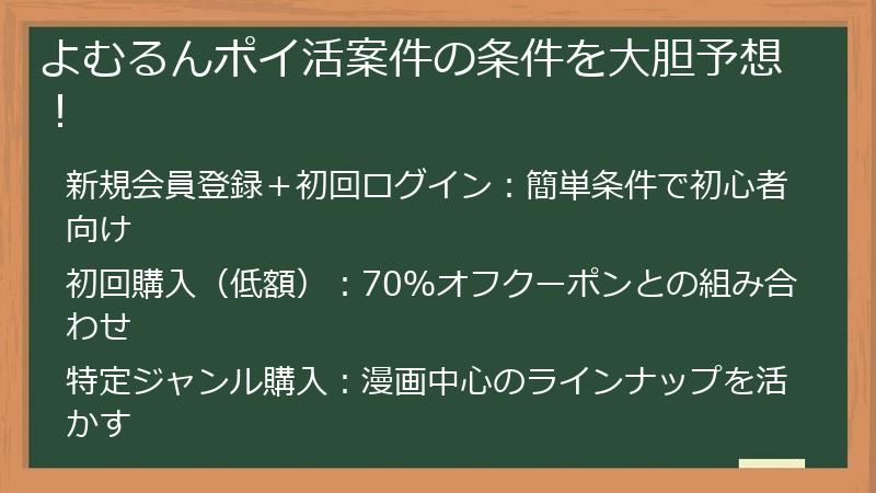 よむるんポイ活案件の条件を大胆予想！