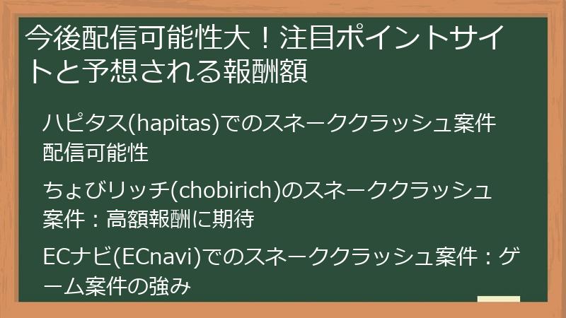 今後配信可能性大!注目ポイントサイトと予想される報酬額