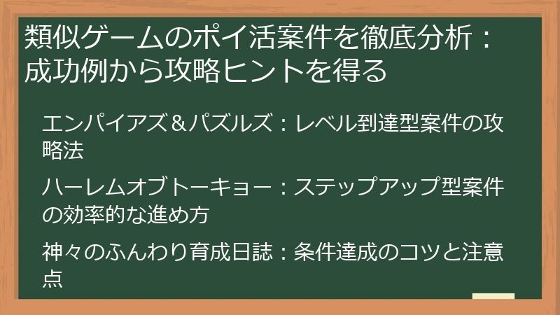 類似ゲームのポイ活案件を徹底分析：成功例から攻略ヒントを得る