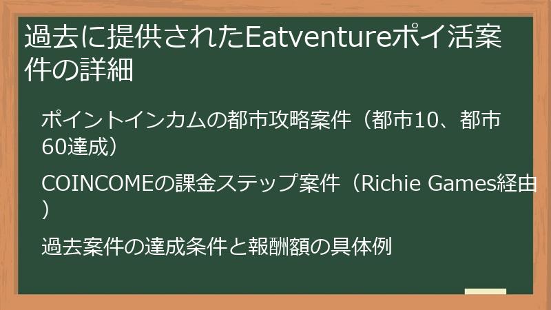 過去に提供されたEatventureポイ活案件の詳細