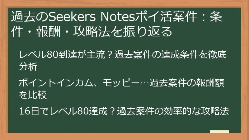 過去のSeekers Notesポイ活案件：条件・報酬・攻略法を振り返る