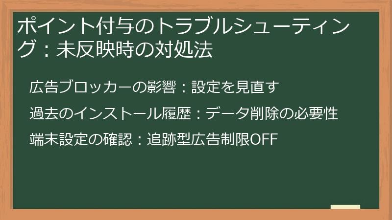 ポイント付与のトラブルシューティング:未反映時の対処法