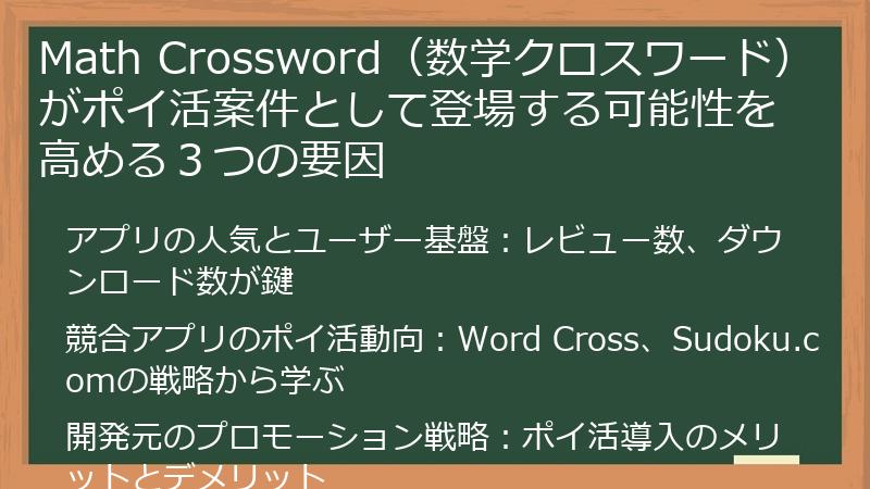 Math Crossword（数学クロスワード）がポイ活案件として登場する可能性を高める３つの要因