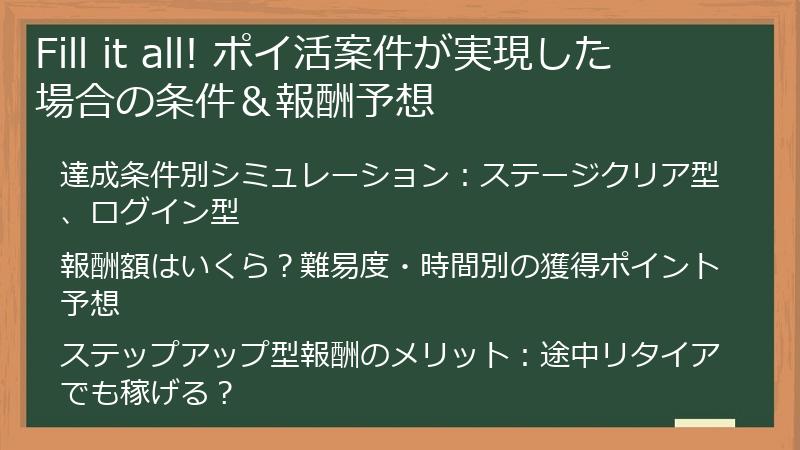 Fill it all! ポイ活案件が実現した場合の条件＆報酬予想
