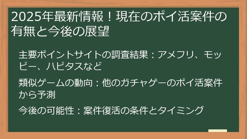 2025年最新情報！現在のポイ活案件の有無と今後の展望