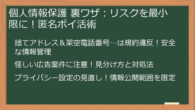 個人情報保護 裏ワザ：リスクを最小限に！匿名ポイ活術