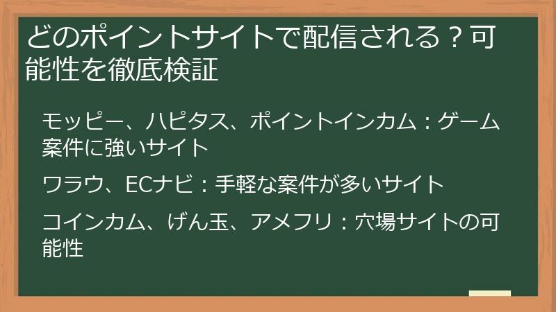 どのポイントサイトで配信される？可能性を徹底検証