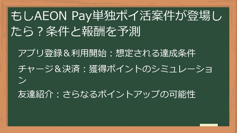 もしAEON Pay単独ポイ活案件が登場したら？条件と報酬を予測
