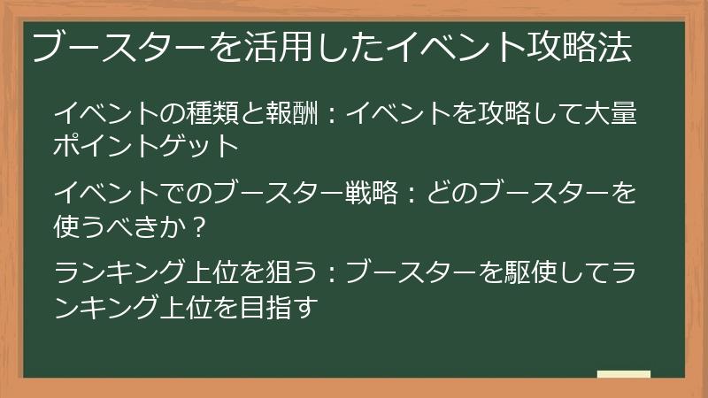 ブースターを活用したイベント攻略法