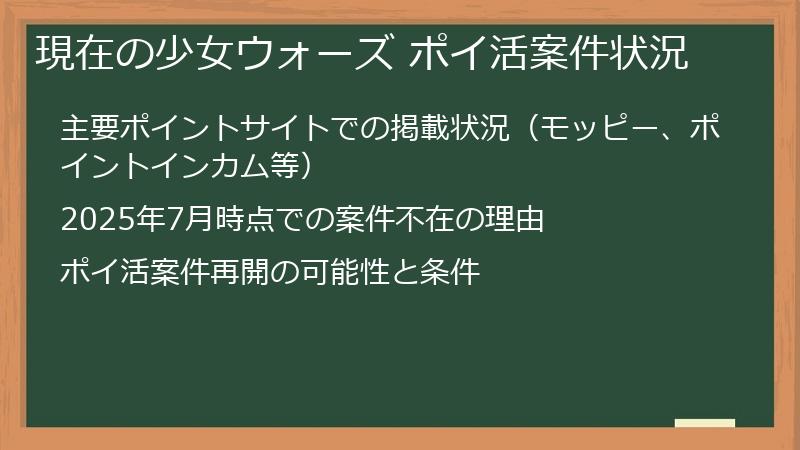 現在の少女ウォーズ ポイ活案件状況