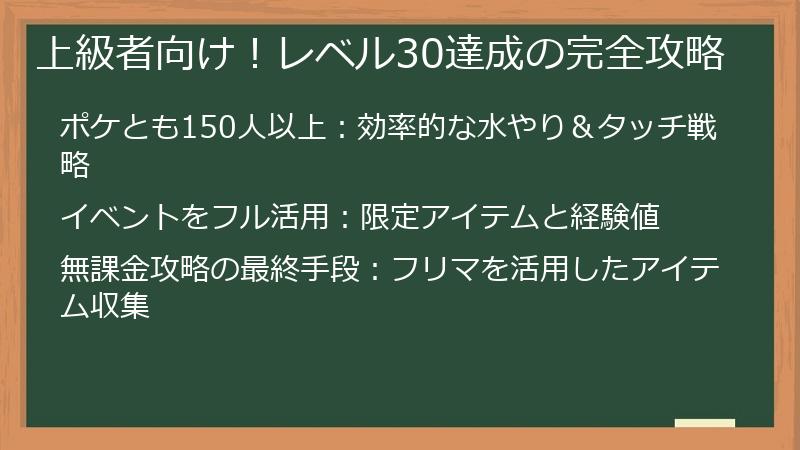 上級者向け！レベル30達成の完全攻略