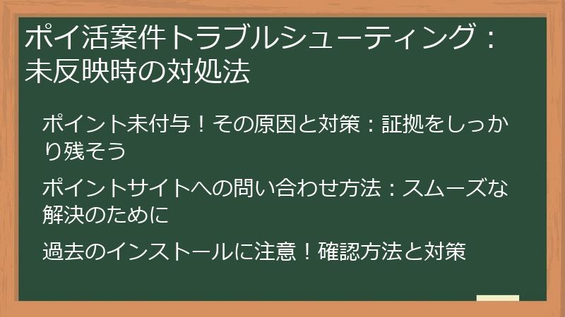 ポイ活案件トラブルシューティング:未反映時の対処法