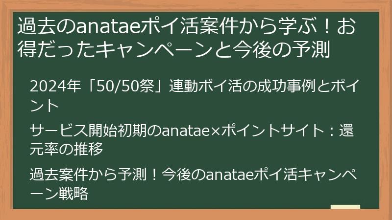 過去のanataeポイ活案件から学ぶ！お得だったキャンペーンと今後の予測