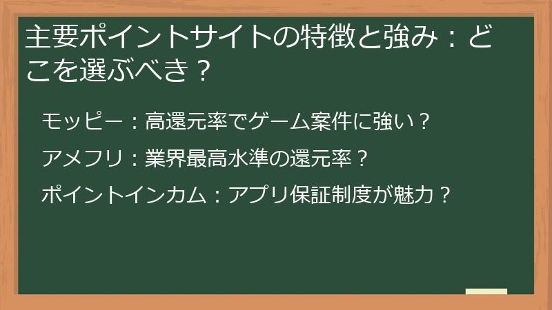 主要ポイントサイトの特徴と強み：どこを選ぶべき？