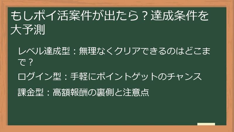 もしポイ活案件が出たら？達成条件を大予測