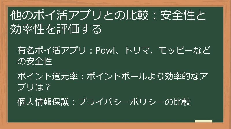 他のポイ活アプリとの比較：安全性と効率性を評価する
