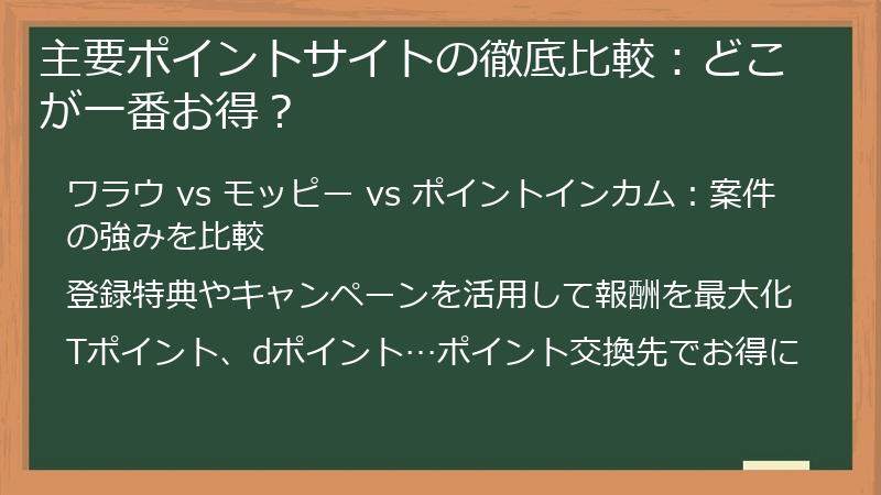 主要ポイントサイトの徹底比較：どこが一番お得？