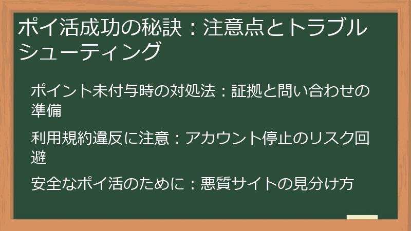 ポイ活成功の秘訣：注意点とトラブルシューティング