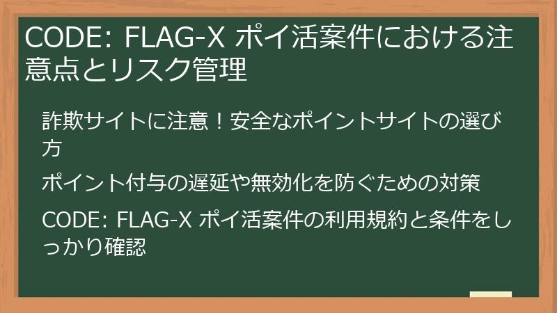 CODE: FLAG-X ポイ活案件における注意点とリスク管理