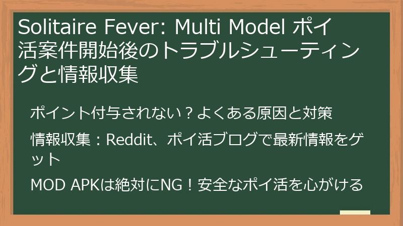 Solitaire Fever: Multi Model ポイ活案件開始後のトラブルシューティングと情報収集