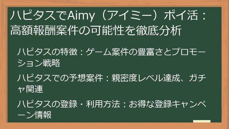 ハピタスでAimy（アイミー）ポイ活：高額報酬案件の可能性を徹底分析