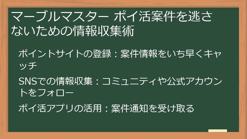 マーブルマスター ポイ活案件を逃さないための情報収集術