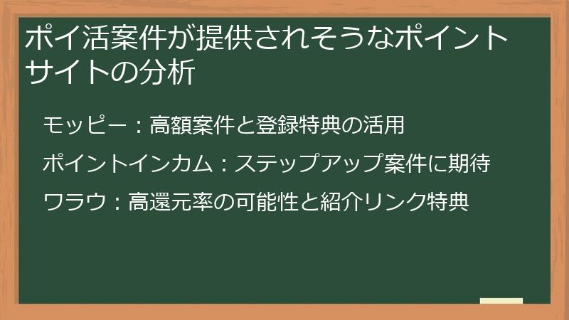 ポイ活案件が提供されそうなポイントサイトの分析