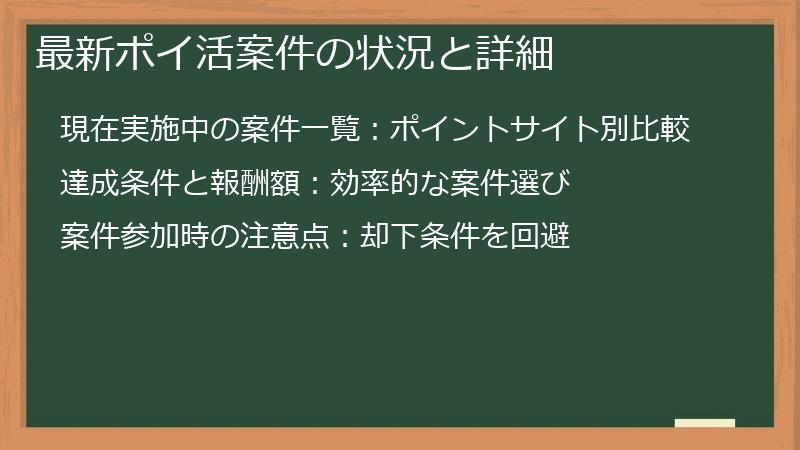 最新ポイ活案件の状況と詳細