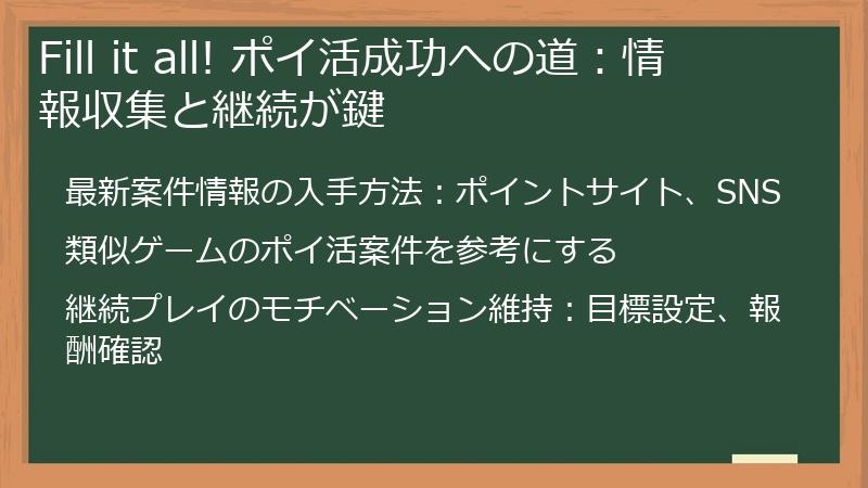Fill it all! ポイ活成功への道:情報収集と継続が鍵