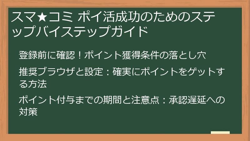 スマ★コミ ポイ活成功のためのステップバイステップガイド