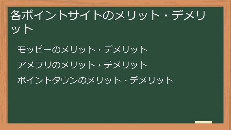 各ポイントサイトのメリット・デメリット