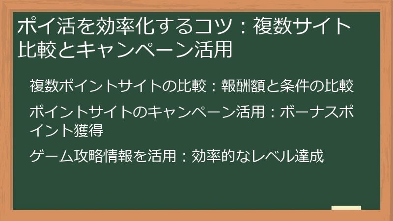 ポイ活を効率化するコツ：複数サイト比較とキャンペーン活用