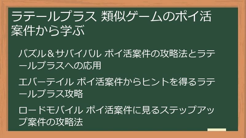 ラテールプラス 類似ゲームのポイ活案件から学ぶ