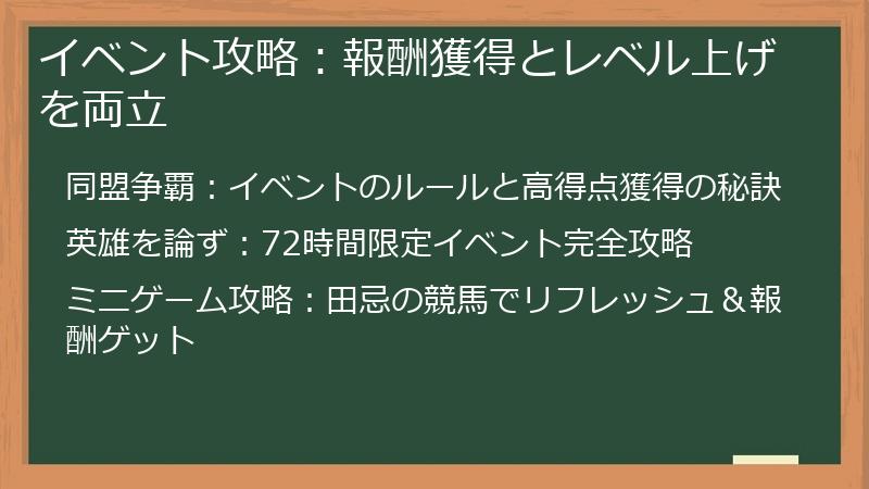 イベント攻略：報酬獲得とレベル上げを両立