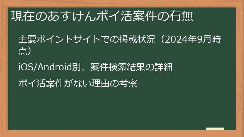 現在のあすけんポイ活案件の有無